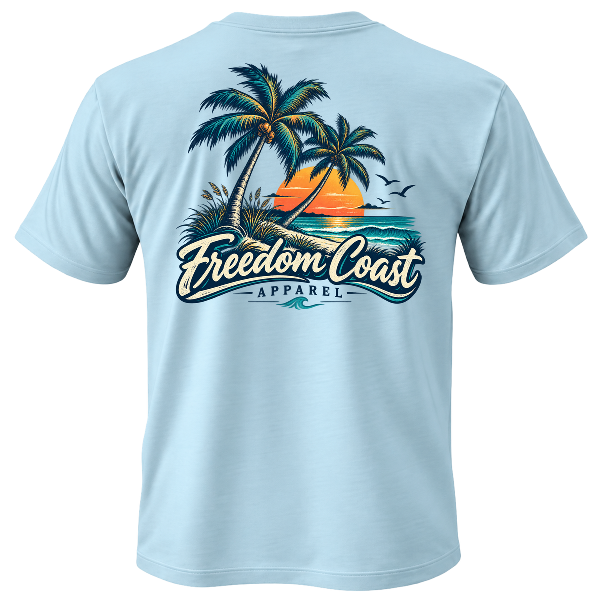 Coastal Wave Sunset Palms Tee